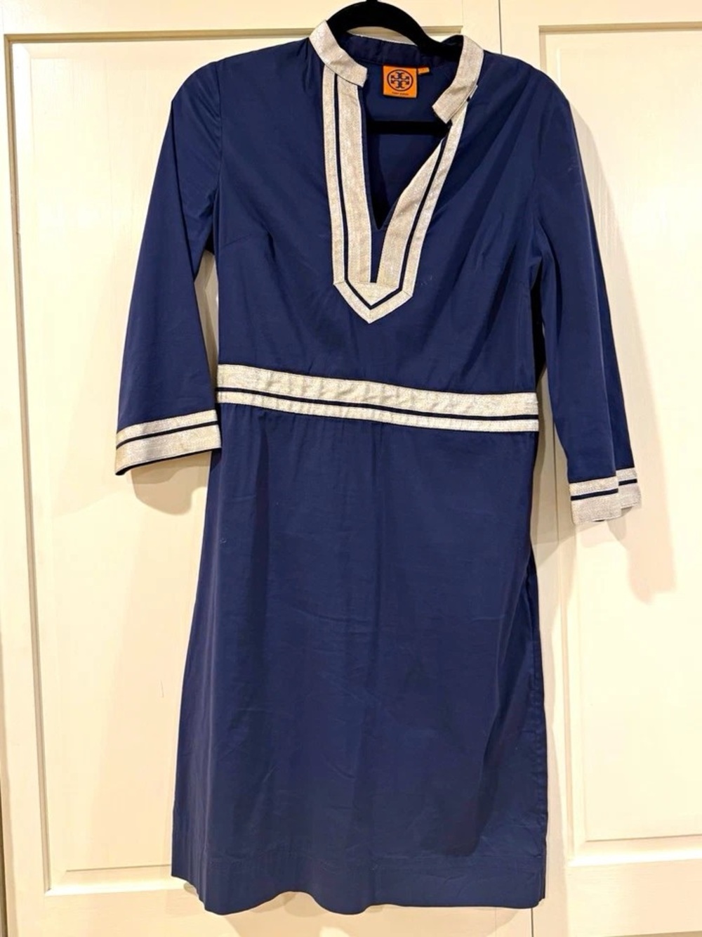 Tory Burch Navy Tunic Dress with Silver Trim